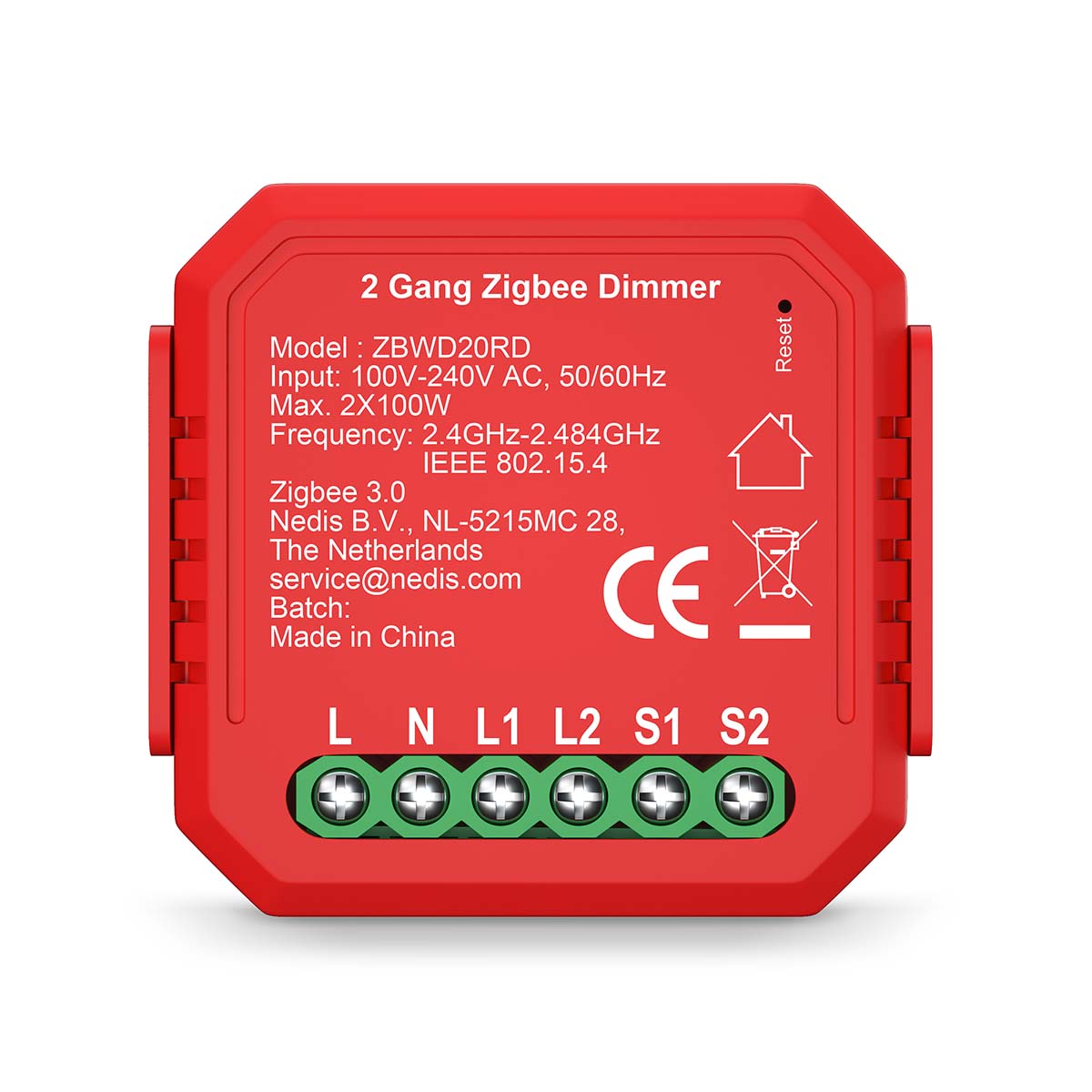 Releu Smart Nedis cu 2 canale, 2x 100W, Zigbee 3.0